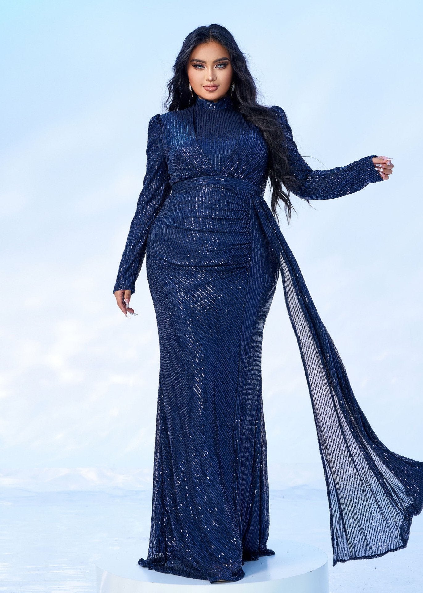 Midnight blue gown plus size hotsell