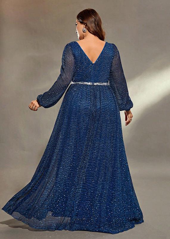 Starry Night Enchanting Blue Sequin Plus Size Gown