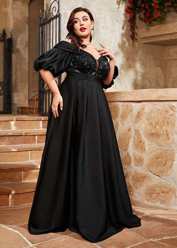 Midnight Enchantment Plus Size Satin Gown