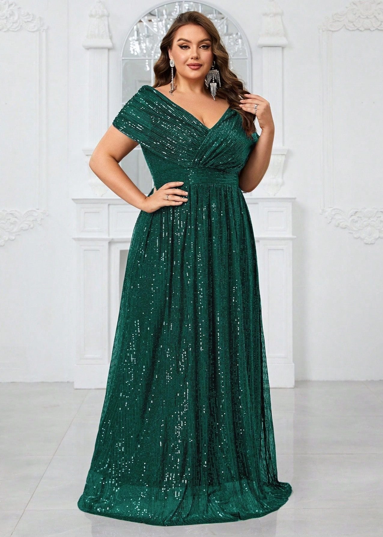 Midnight Sparkle Deep V Sequin Plus Size Gown