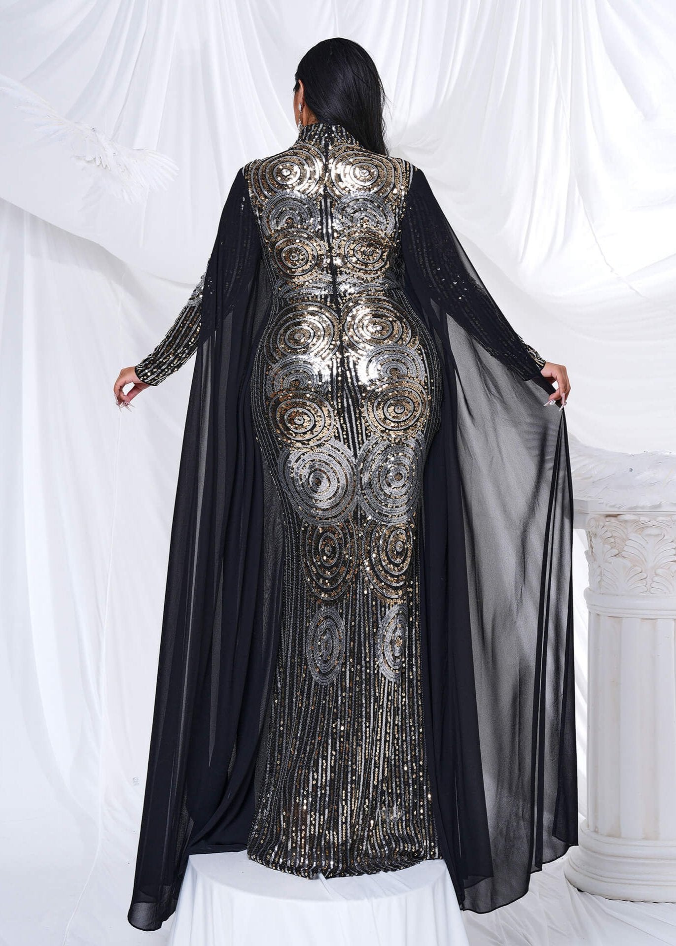 Plus-size Majestic Mosaic Midnight Silver Gown