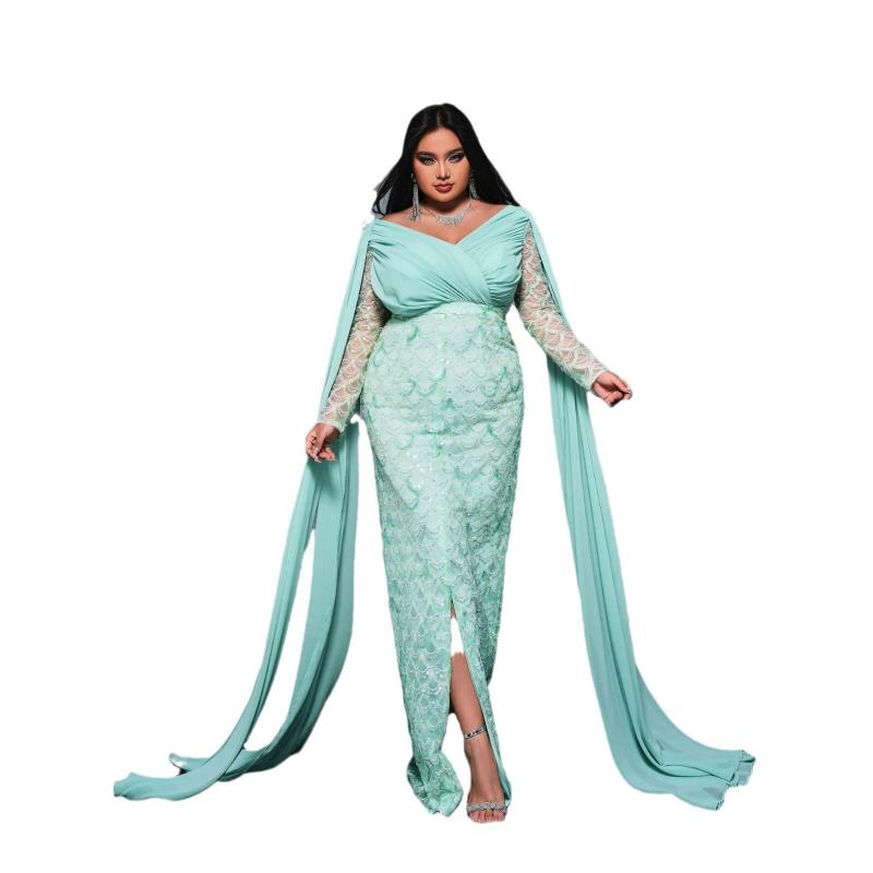 Sea Breeze Elegant Sequined Chiffon Plus Size Dress