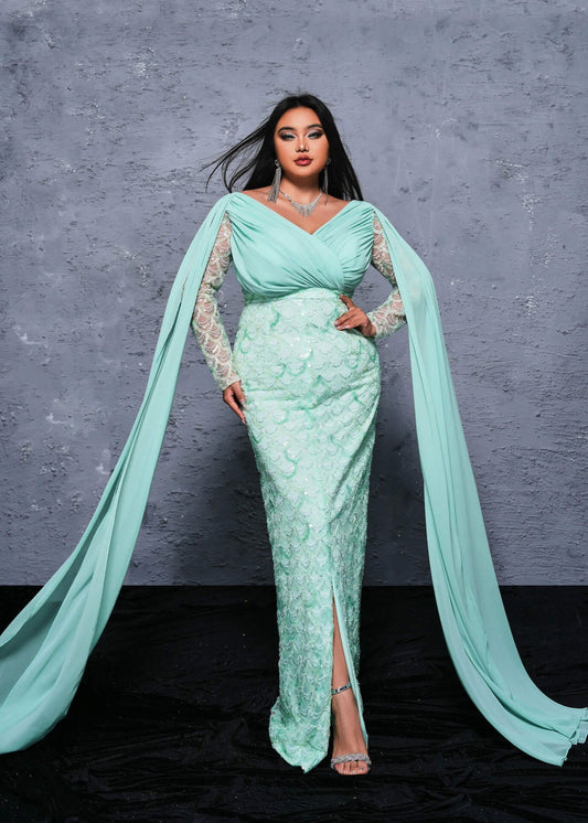 Sea Breeze Elegant Sequined Chiffon Plus Size Dress