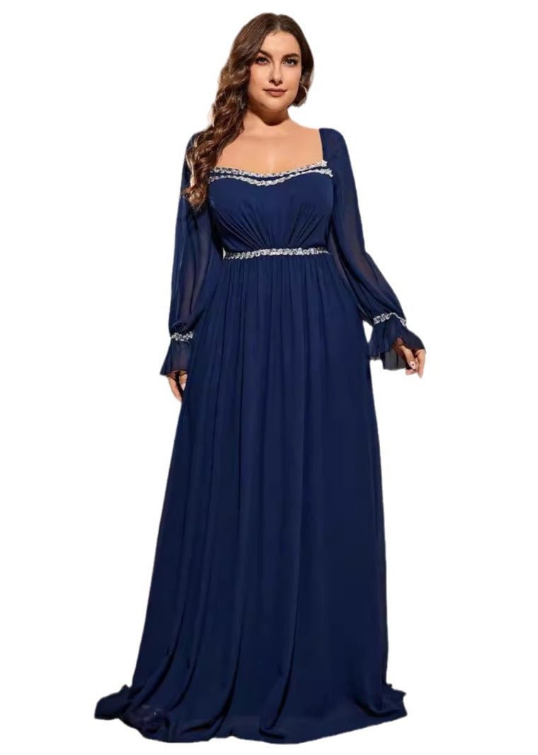 Regal Navy Flow Plus-Size Evening Gown