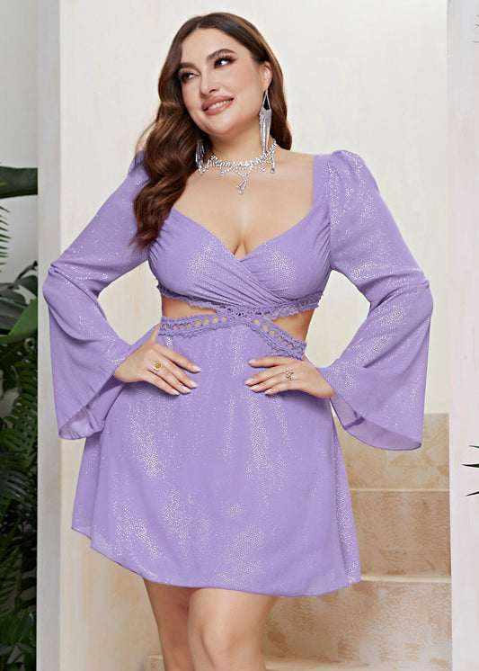 Plus Size Lavender Dreams Sparkle & Lace Mini Dress