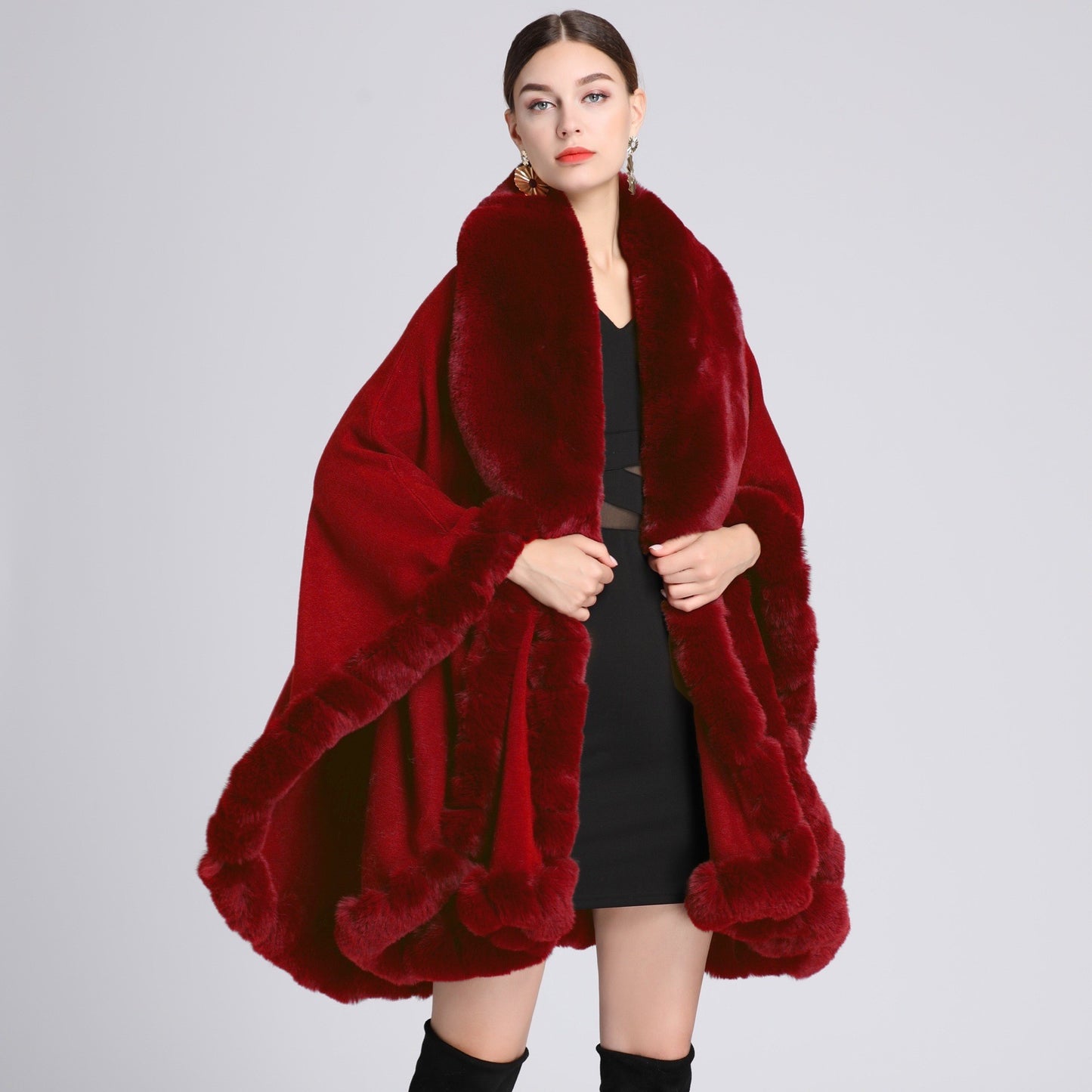 Winter Elegance Luxurious Faux Fur Trimmed Cape