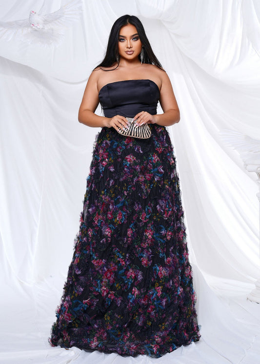 Plus-size Strapless Floral Embellished Gown