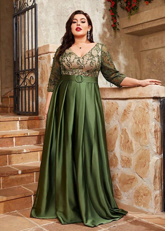 Enchanted Forest Embroidery Plus Size Evening Gown