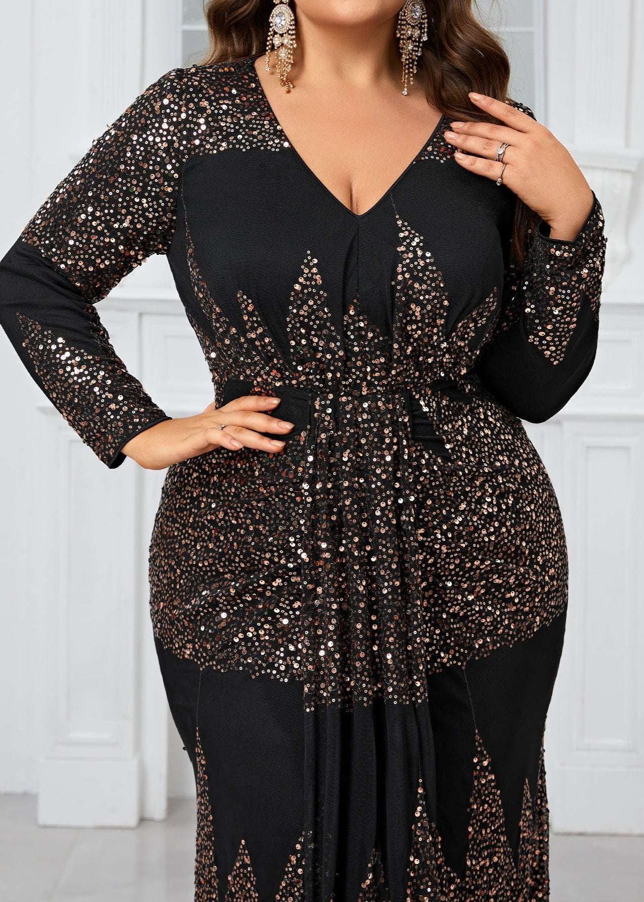 Starry Night Black and Gold Evening Plus Size Gown