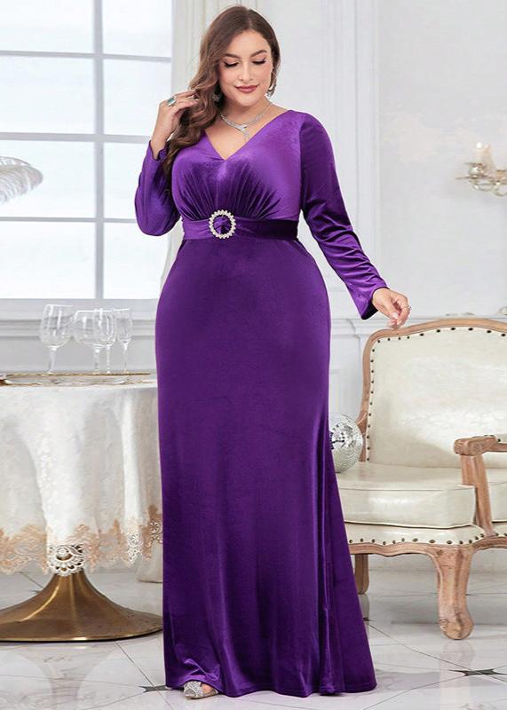 Enchanting Amethyst Velvet PLus Size Evening Gown