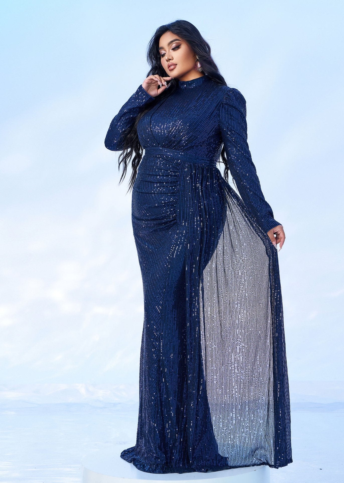 Midnight Shimmer Blue Sequin Plus Size Gown