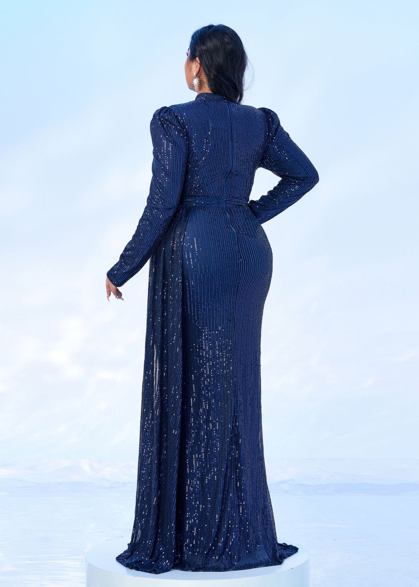 Midnight Shimmer Blue Sequin Plus Size Gown