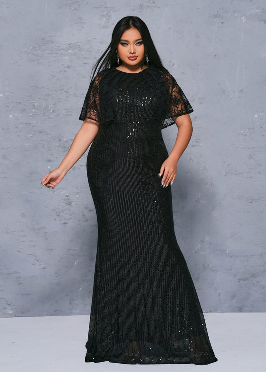 Elegant fishtail sequined plus size evening dress