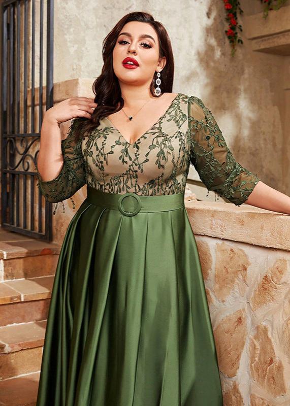 Enchanted Forest Embroidery Plus Size Evening Gown