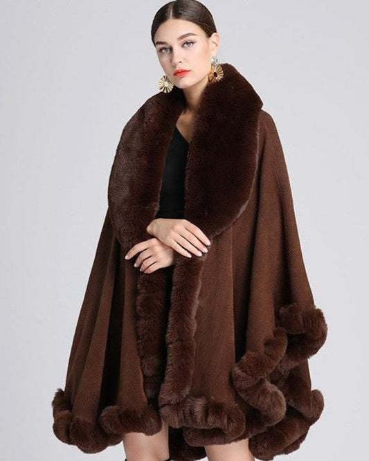 Winter Elegance Luxurious Faux Fur Trimmed Cape