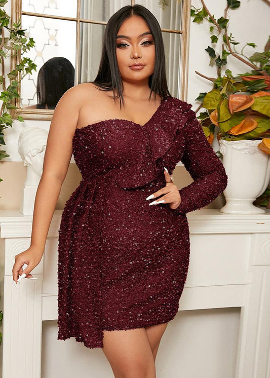 Plus-size Radiant Ruby Sequin Cocktail Dress