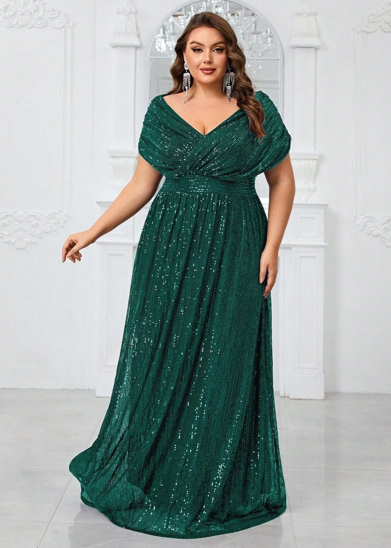 Midnight Sparkle Deep V Sequin Plus Size Gown