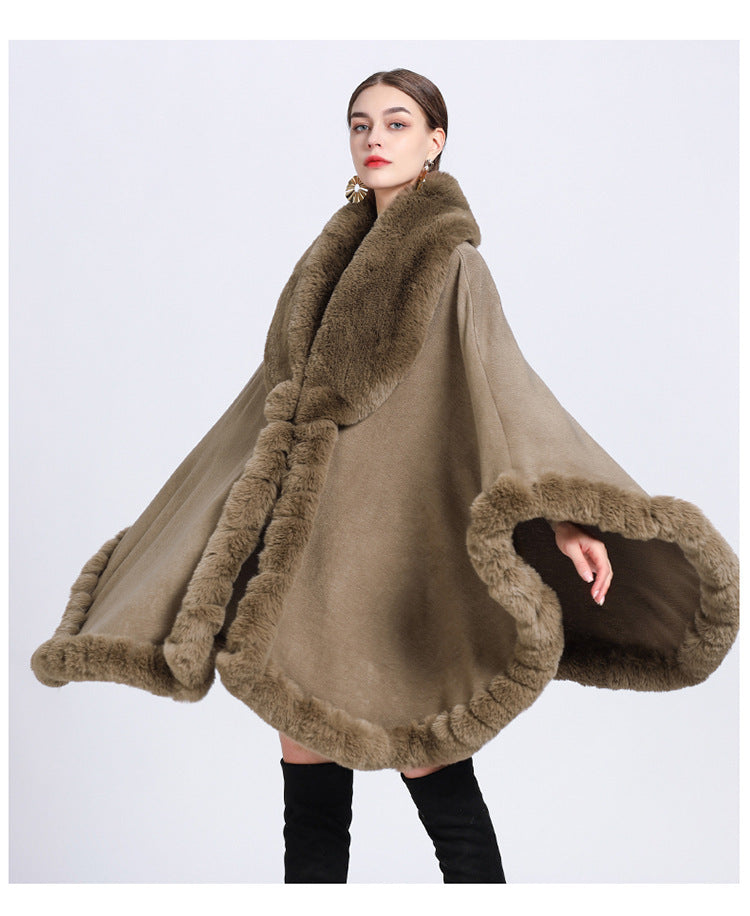 Winter Elegance Luxurious Faux Fur Trimmed Cape