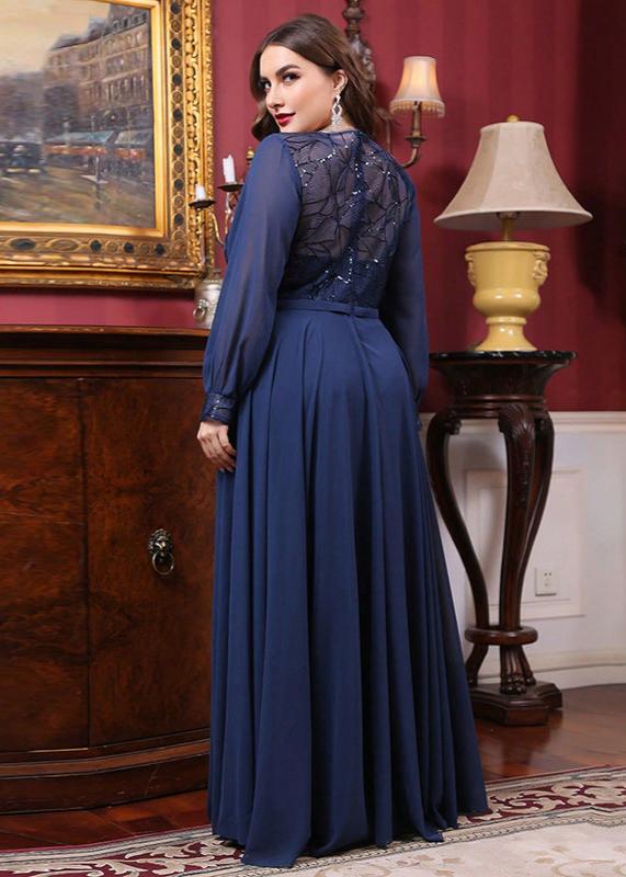 Royal Blue Regalia Long Sleeve Plus Size Gown