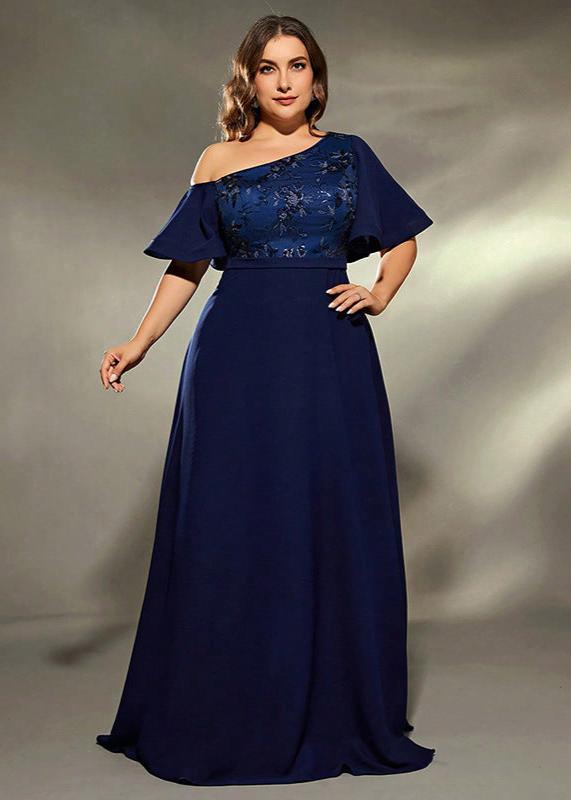 Dark Blue One-shoulder Plus Size Dress