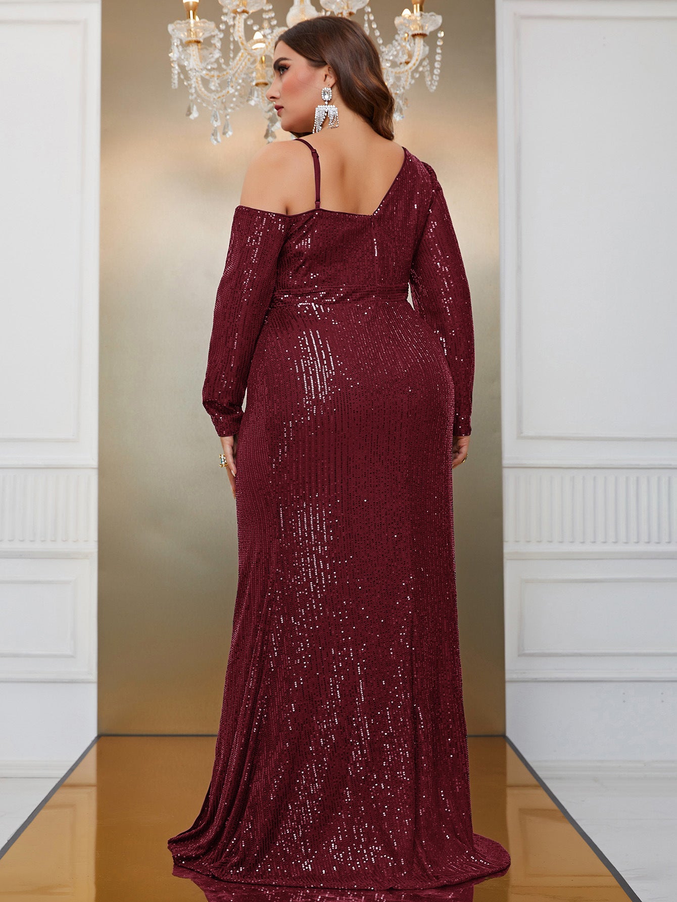 Elegance Sequin Plus Size Gown with High Slit