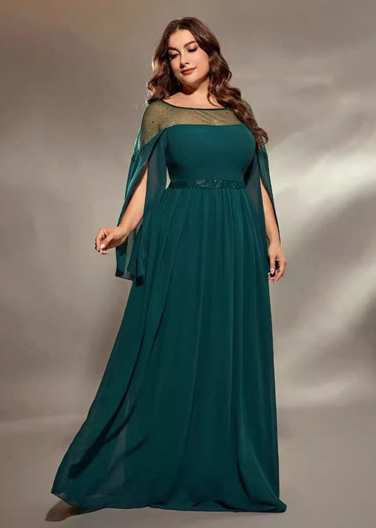 Emerald Whisper Plus Size Chiffon Gown