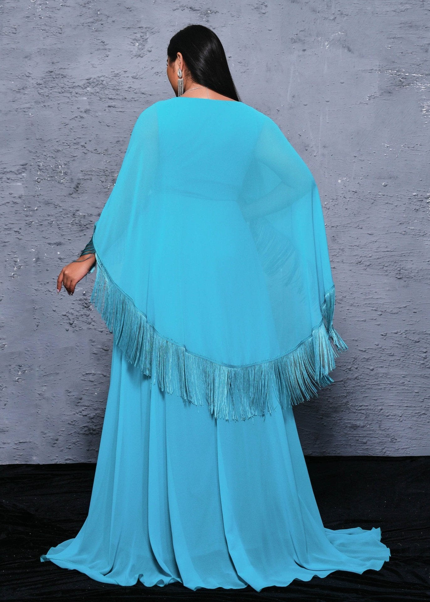 Serene Elegance Plus Size Fringed Gown