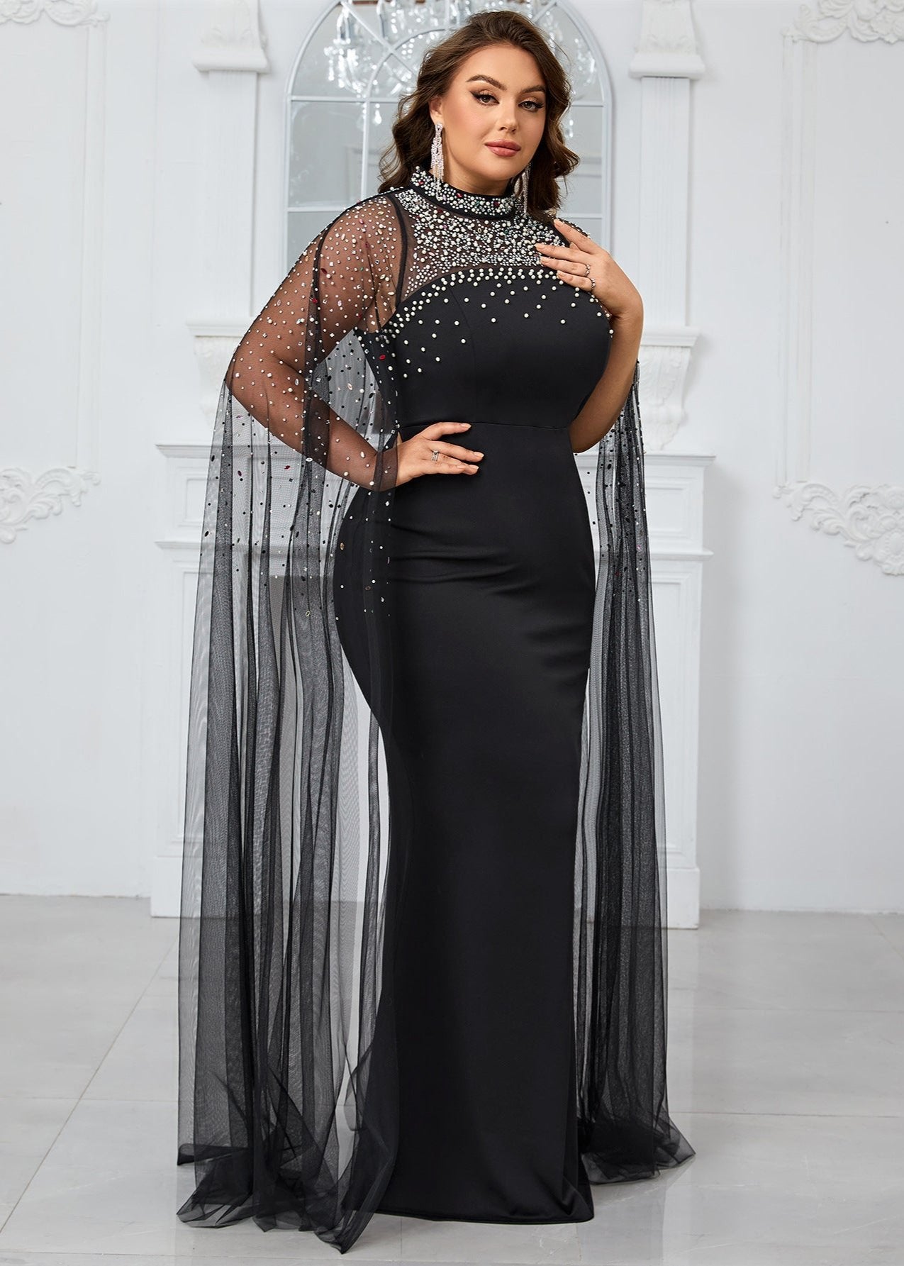 Plus Size With Beaded Rhinestone Embellishment  Gown