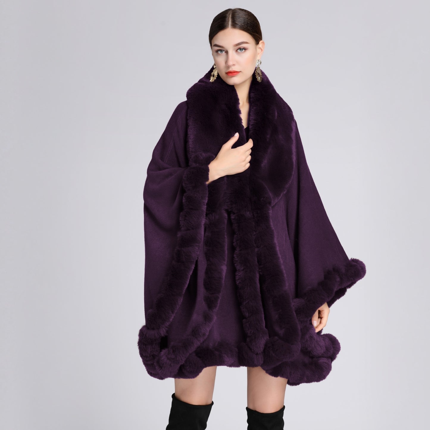 Winter Elegance Luxurious Faux Fur Trimmed Cape