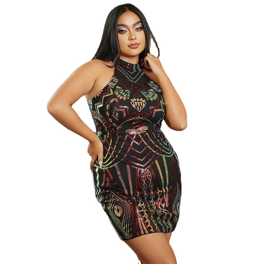 Plus-size Sequined Sleeveless Short Cocktail Dress