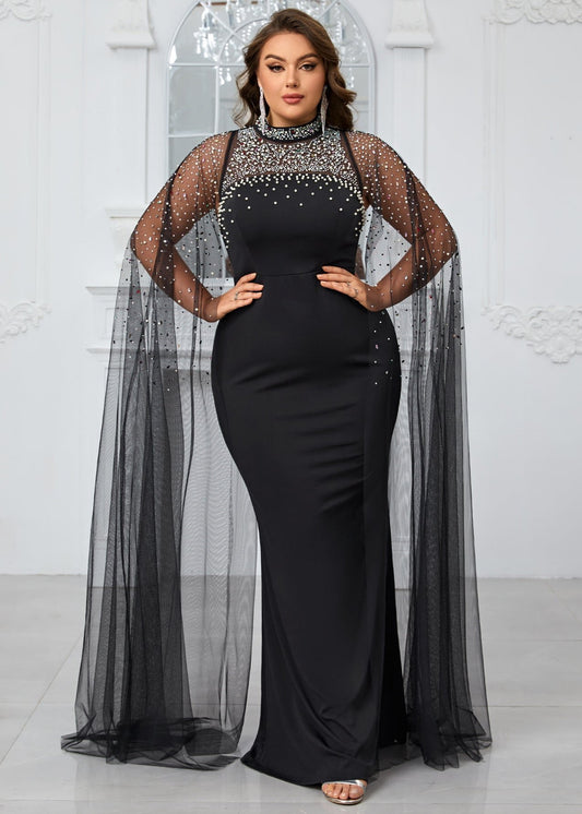 Plus Size With Beaded Rhinestone Embellishment  Gown