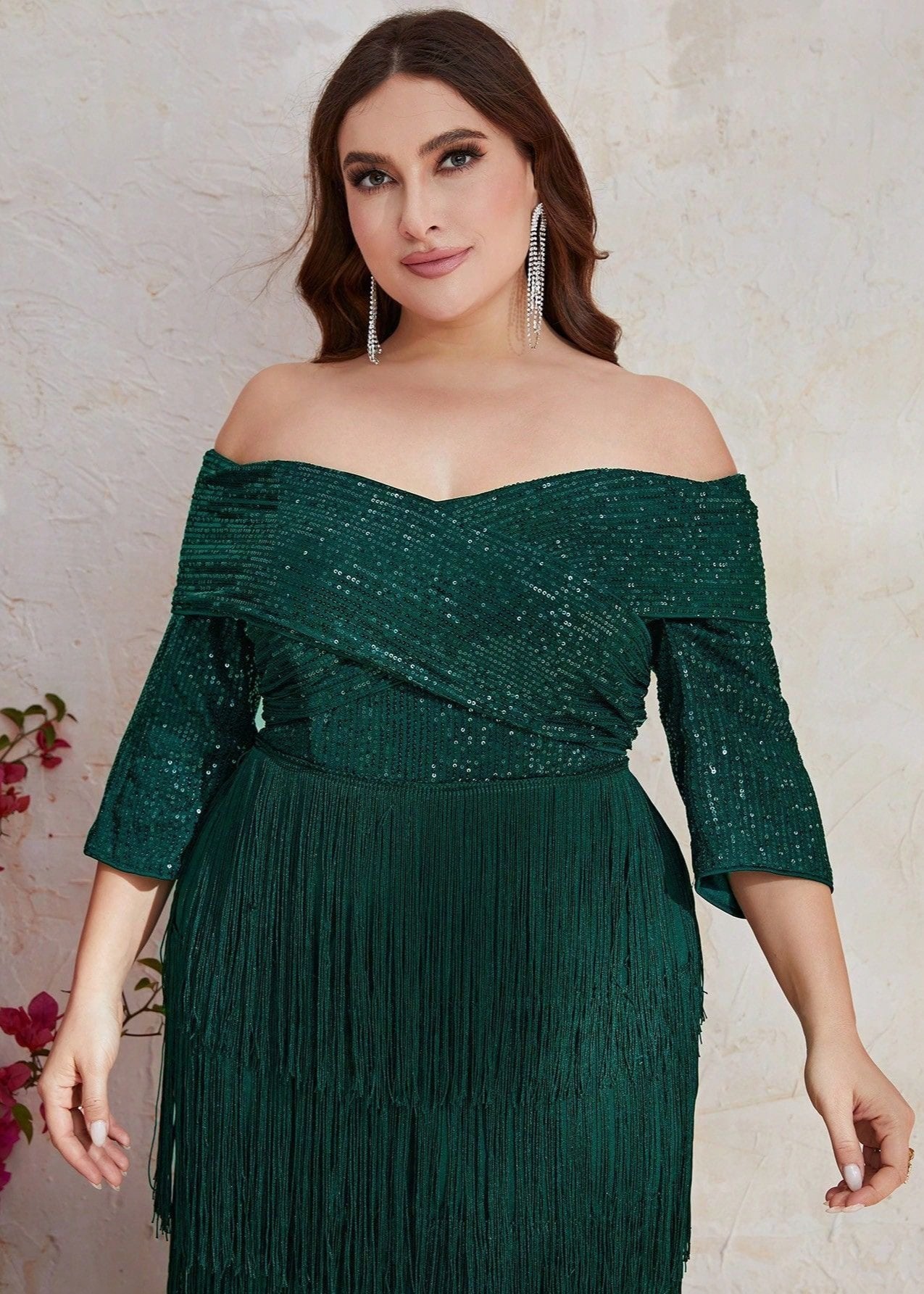 Enchanted Forest Emerald Fringe Plus-size Dress