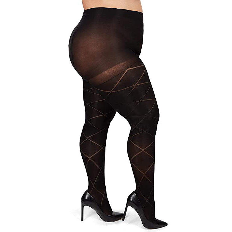 「Arctic Curve」Plus Size Black Checkered Pantyhose