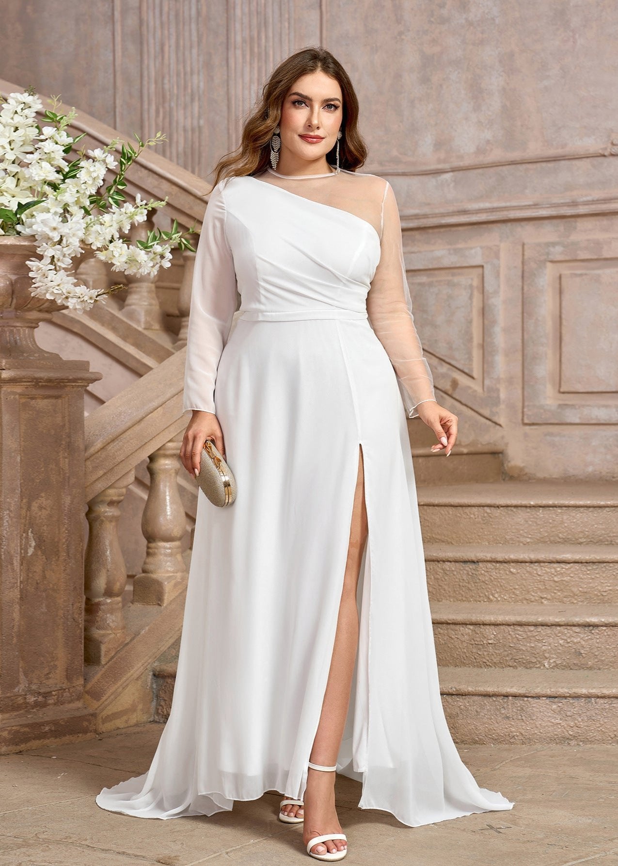 Elegant One Shoulder Tulle Plus Size Wedding Dress