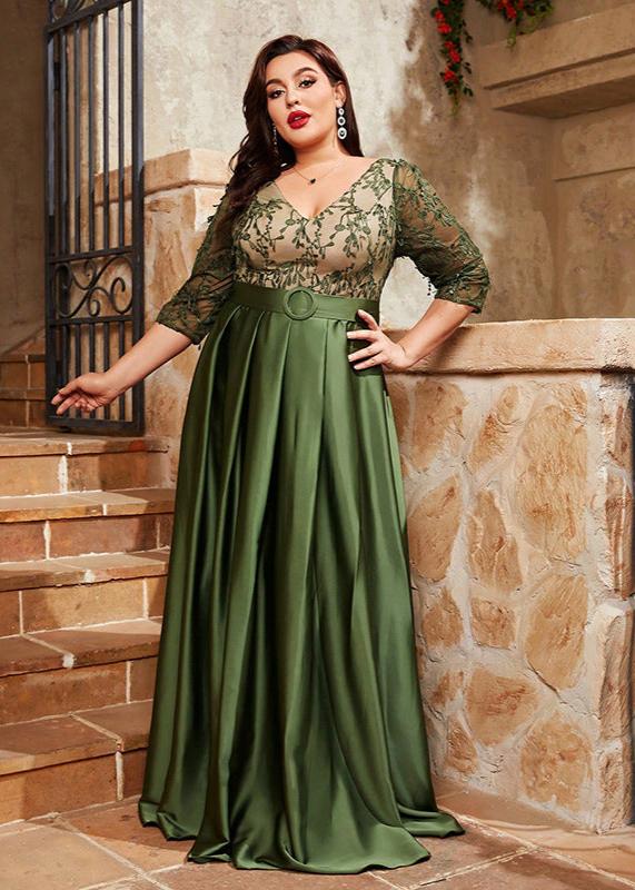 Enchanted Forest Embroidery Plus Size Evening Gown