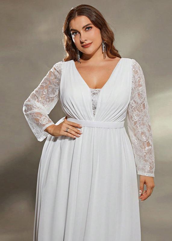 Celestial Dream Lace-Sleeve Plus Size Wedding Gown