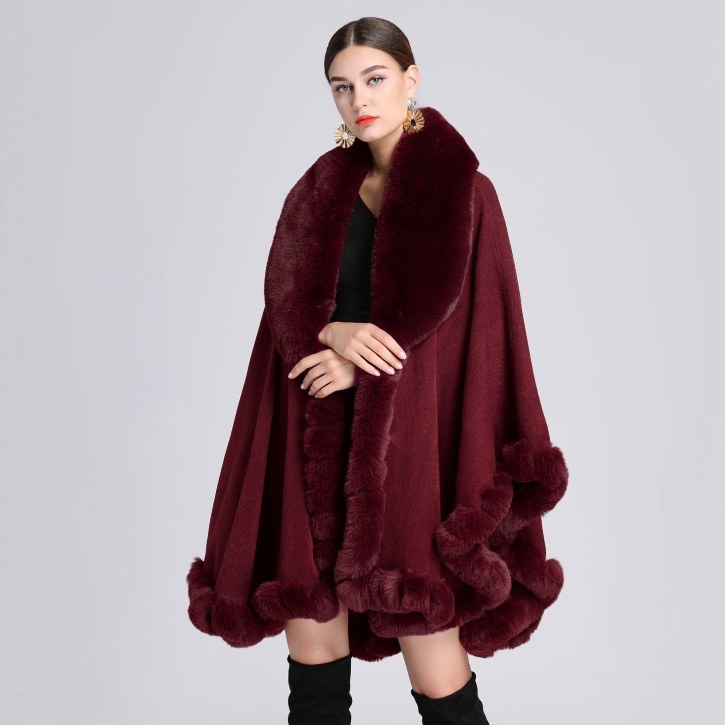 Winter Elegance Luxurious Faux Fur Trimmed Cape