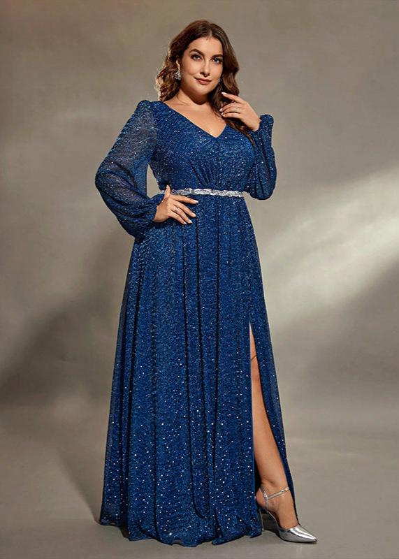 Starry Night Enchanting Blue Sequin Plus Size Gown