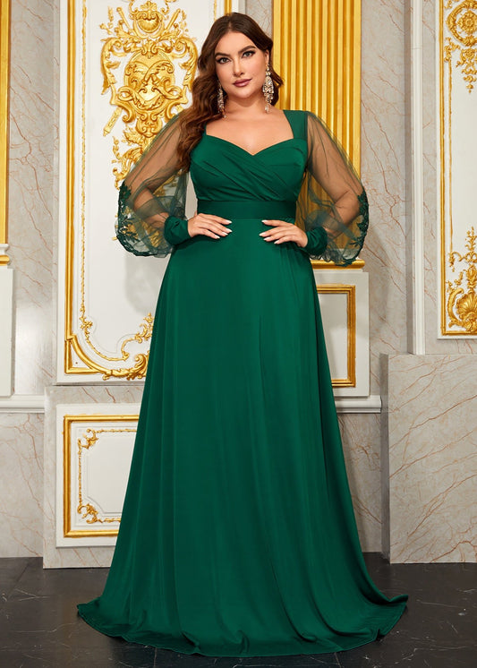 Enchantment Sheer Sleeve Plus Size Gown