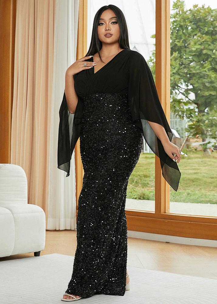 Sequins and Chiffon Elegant Fusion Plus Size Dress