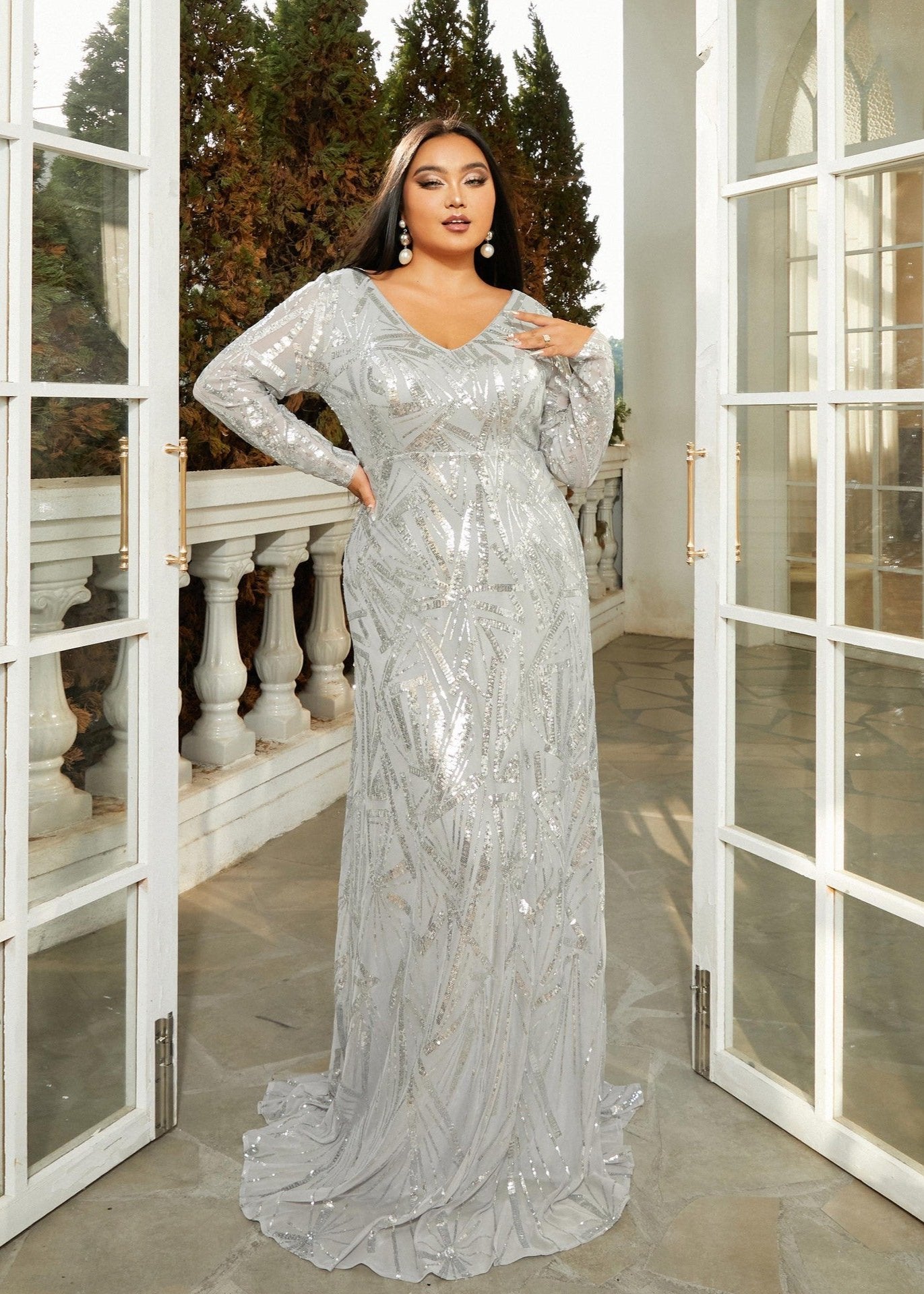 Silver Serenity Sequin Plus Size Gown