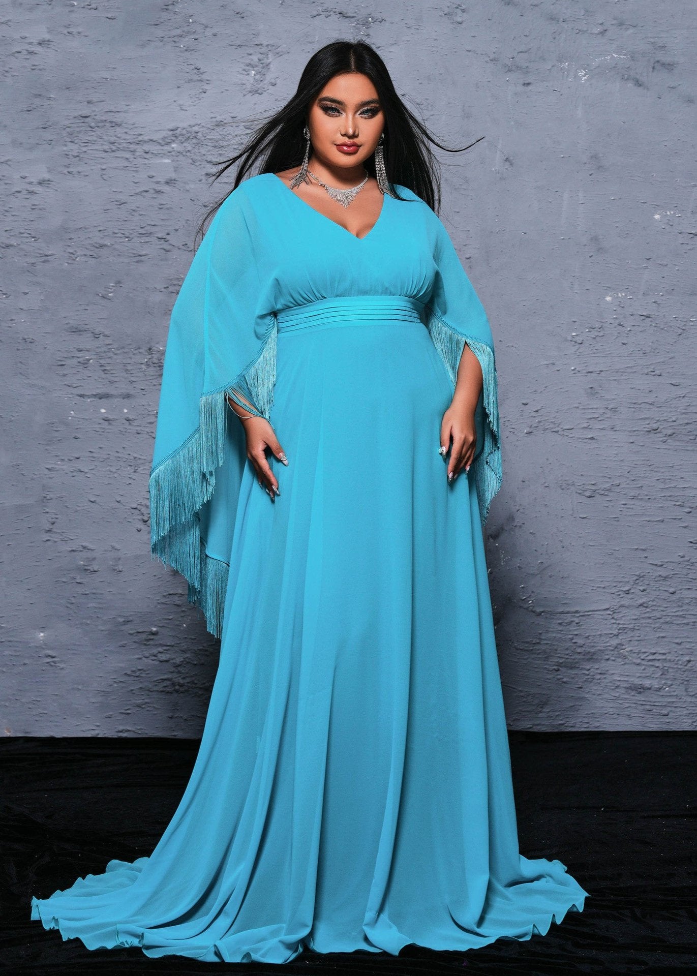 Serene Elegance Plus Size Fringed Gown