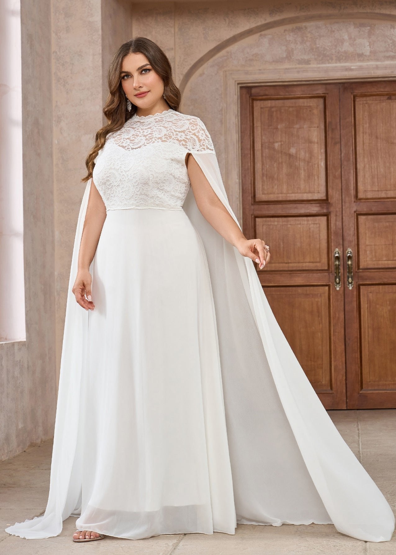 Elegant Lace Shawl Plus Size Bridal Dress