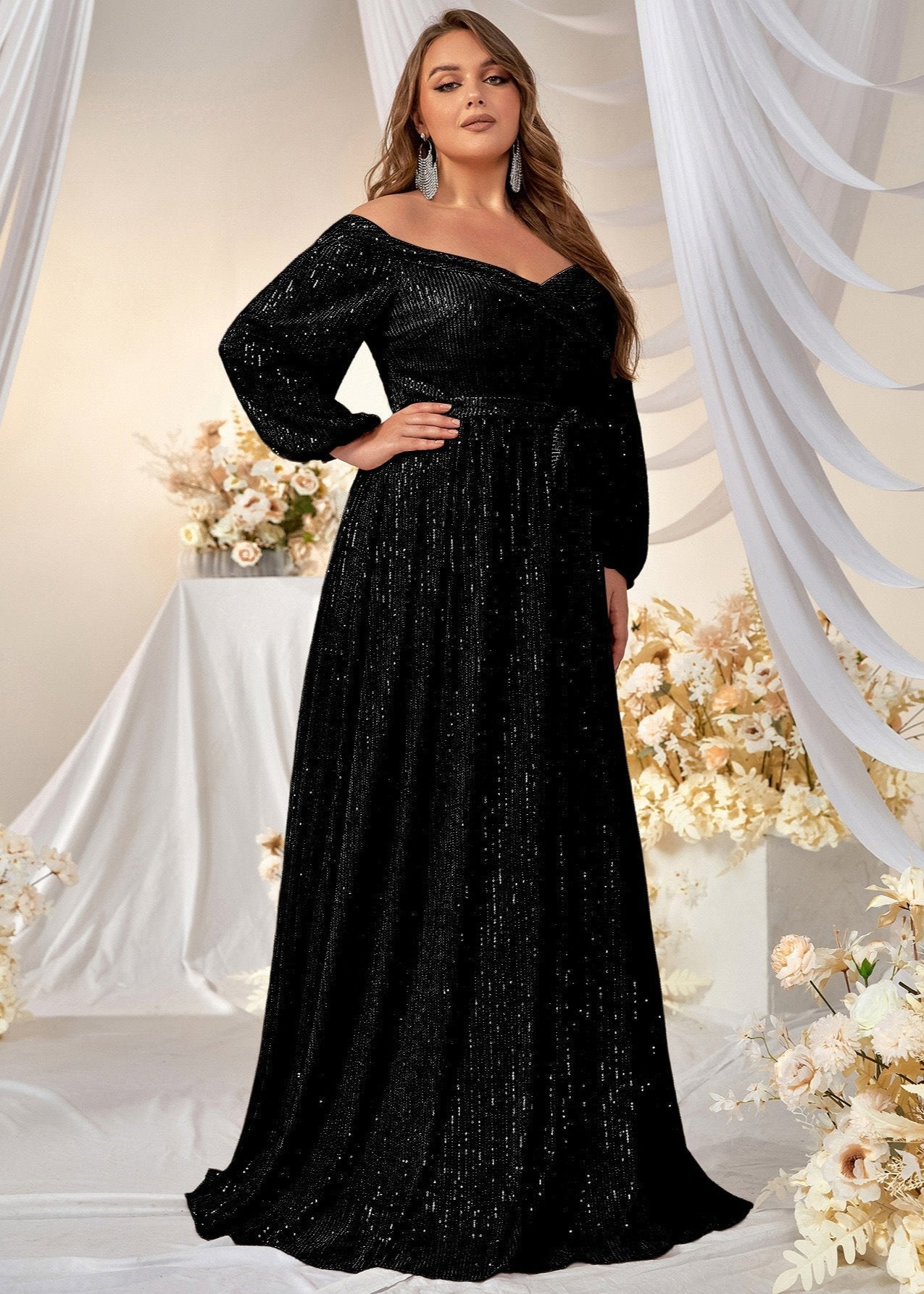 Starry Night Elegance Sequin Off-Shoulder Gown