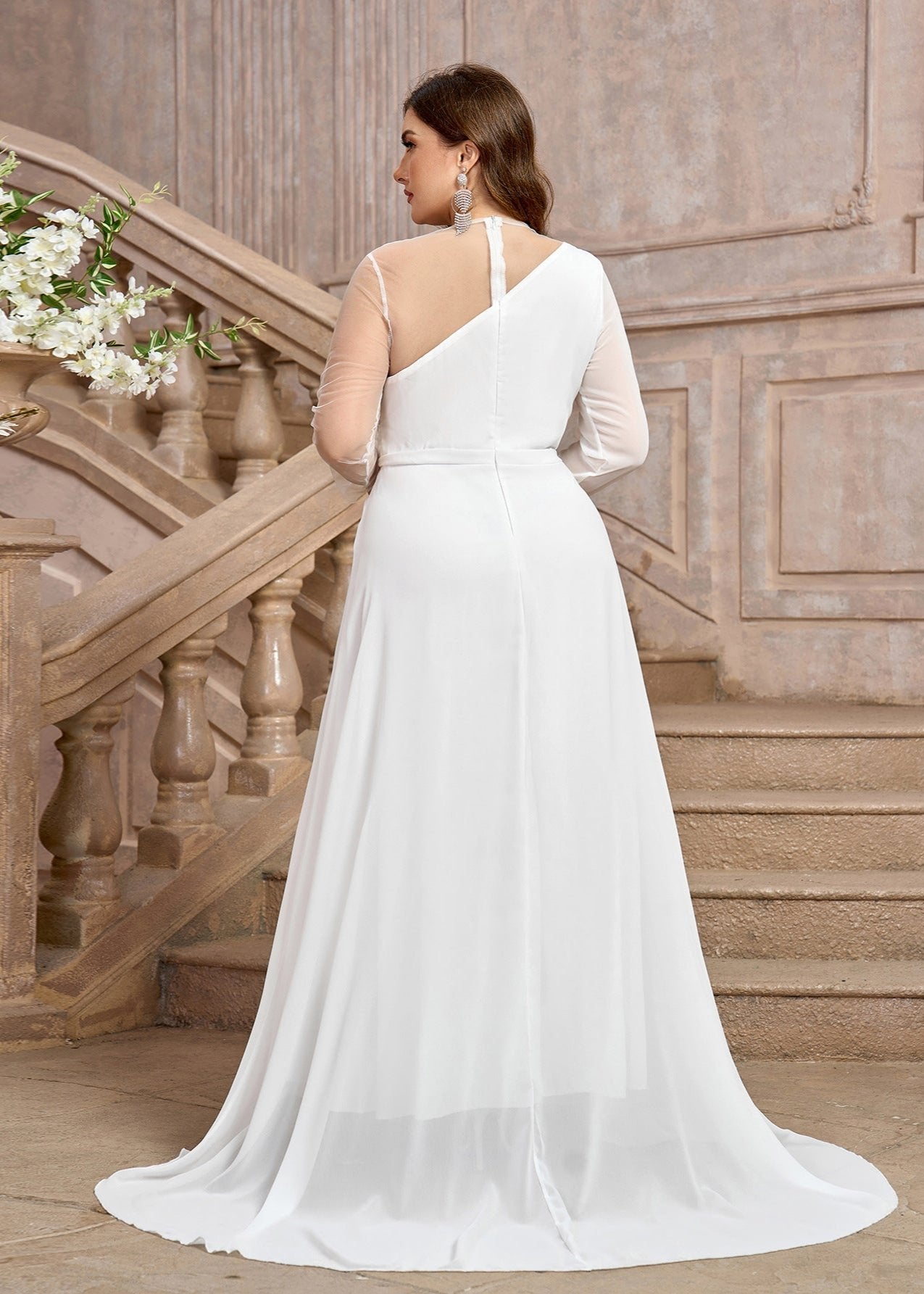 Elegant One Shoulder Tulle Plus Size Wedding Dress