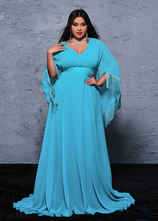 Serene Elegance Plus Size Fringed Gown