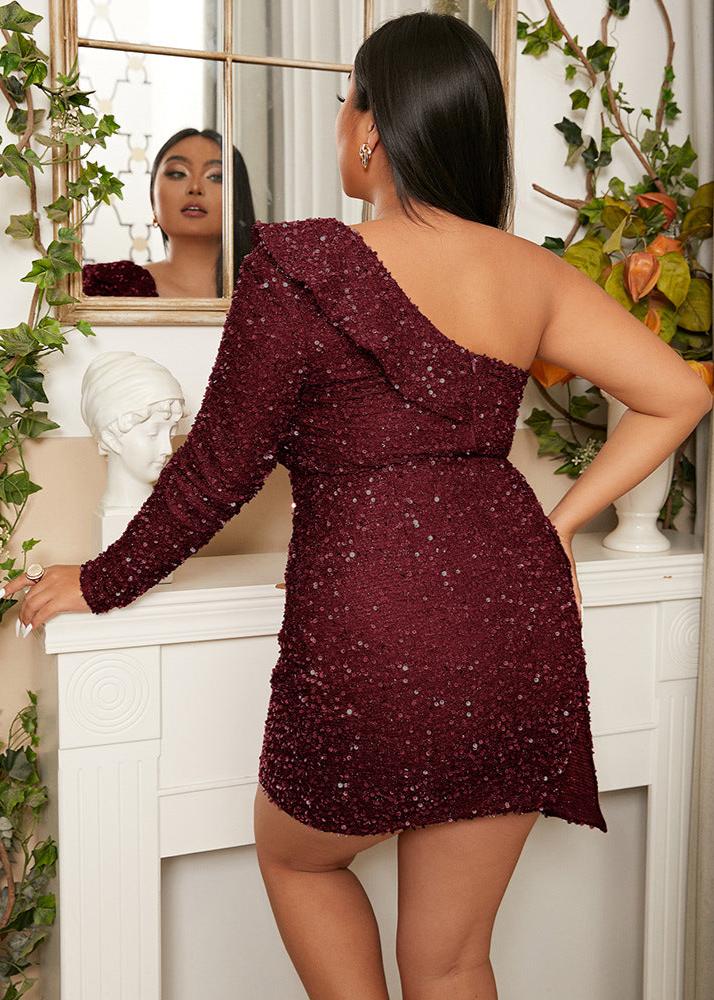 Plus-size Radiant Ruby Sequin Cocktail Dress