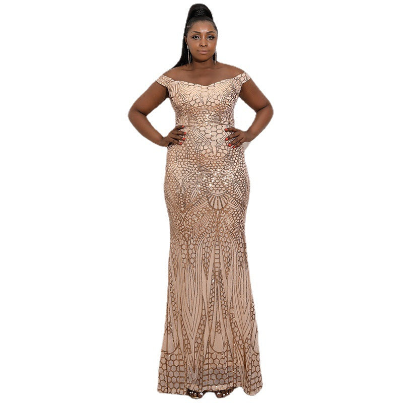 Plus Size Sparkling Off-The-Shoulder Mermaid Gown