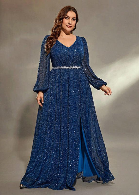 Starry Night Enchanting Blue Sequin Plus Size Gown