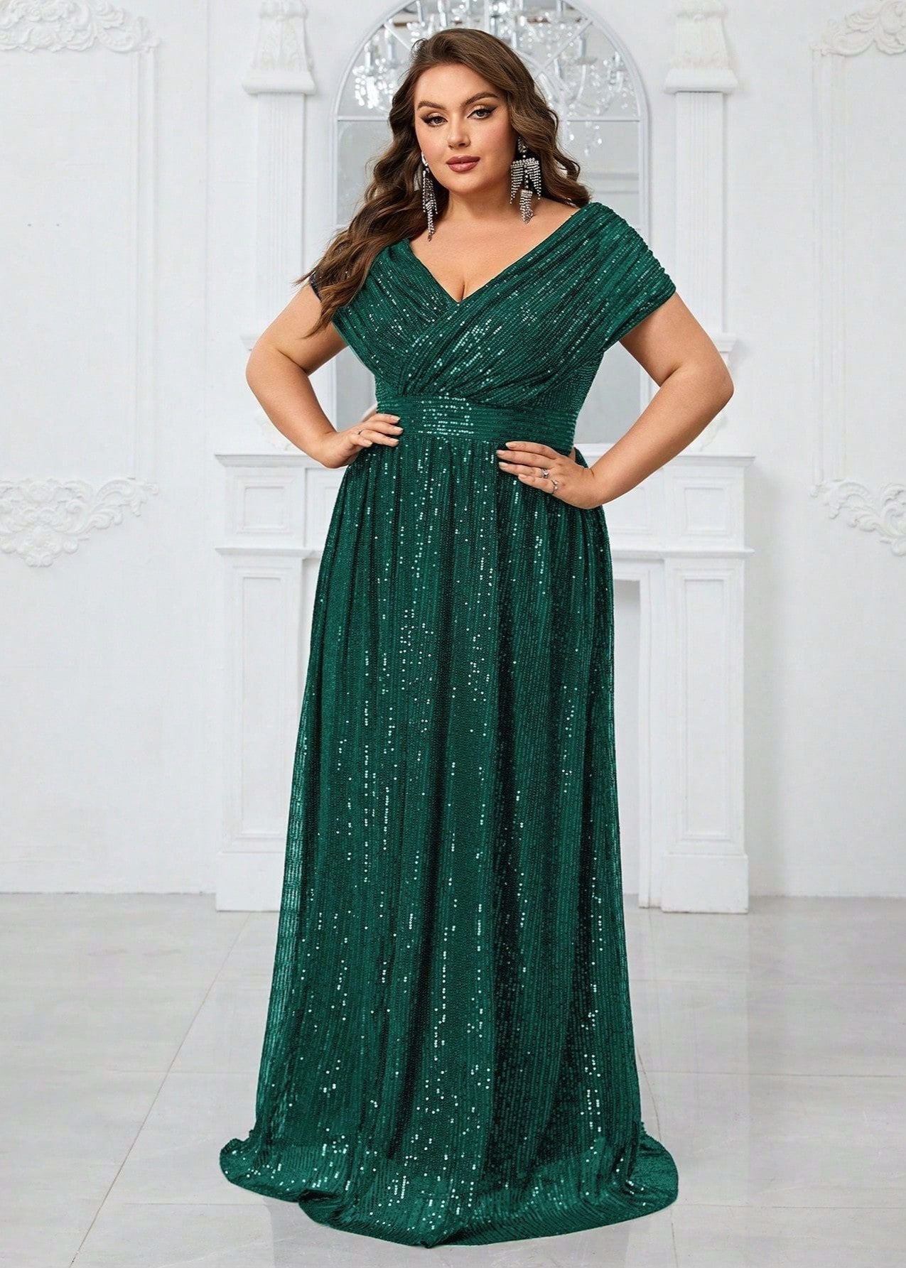 Midnight Sparkle Deep V Sequin Plus Size Gown